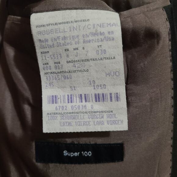 HUGO BOSS‎ VIRGIN WOOL ROSSELLINI SUIT JACKET BLAZER PINSTRIPE 3 BUTTON USA 42 S - Picture 8 of 8